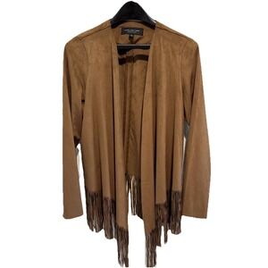 Andrew Marc New York Brown Suede Fringe Open Jacket Size XS Western Rodeo Dance